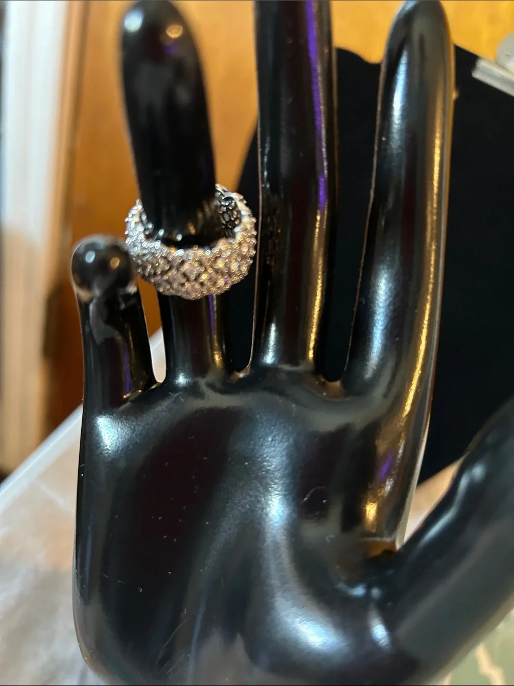 Silver-Tone Pave Crystal Floral Band Ring - White